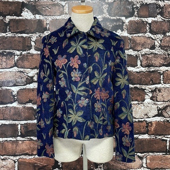 Jessica Howard Blazer Jacket Tapestry Coat Floral Navy Blue Pink Size 8 - Picture 1 of 10